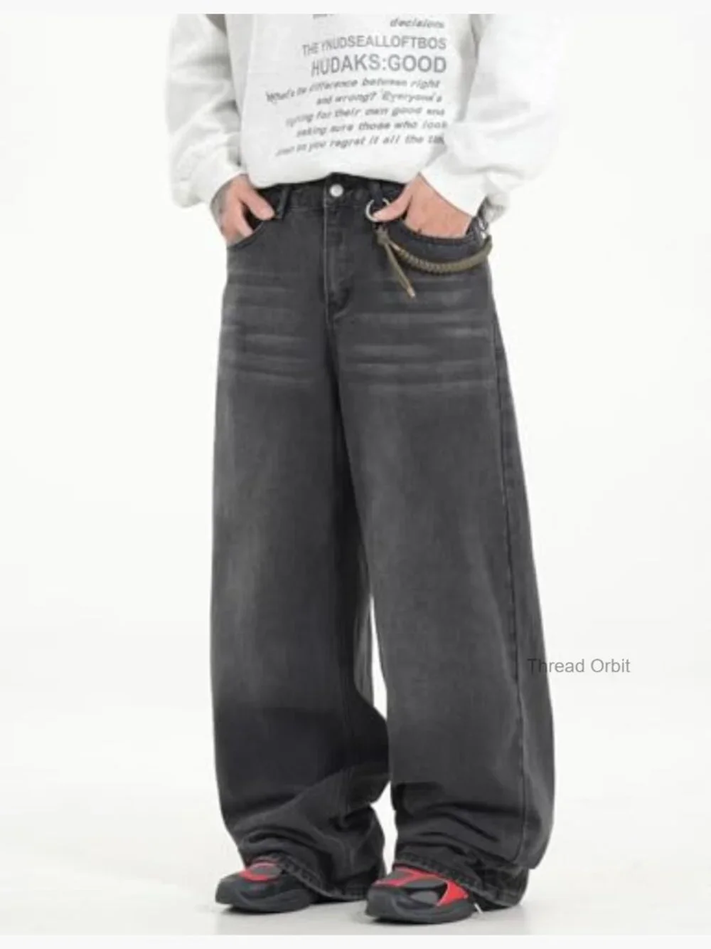 Men's Baggy Jeans Loose Fit Denim Pants Mid Waist Wide Leg Trousers Y2K Skater